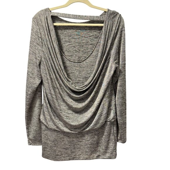 White House Black Market Gray Drape Neck Long Sleeve Top Sz M blouse - Picture 6 of 12